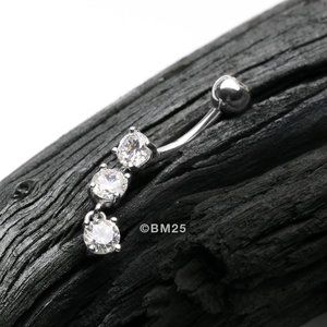 14 Karat White Gold Brilliant Triple Dangle Sparkle Multi-Gem Belly Button Ring
